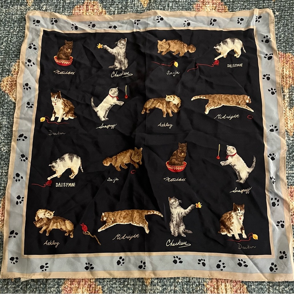 Vintage Talbots Silk Cat Print Scarf